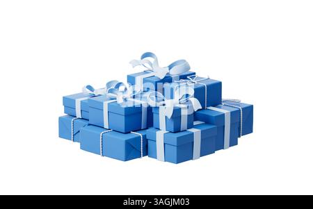 Stapel von Geschenkkartons im Cartoon-Stil, 3D-Rendering. 3D-Abbildung. Stockfoto