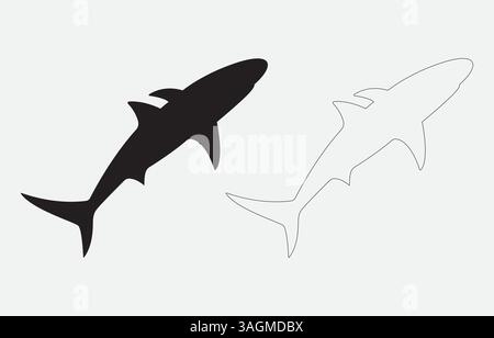 Shark Silhouette Vektor-Illustration isoliert auf weißem Hintergrund Stock Vektor