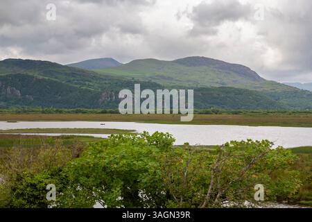 Die Aue des Afon Glaslyn aus dem Cob bei Porthmadog, Gwynedd, Wales Stockfoto