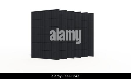 Set mit 6 Solarpaneelen auf weißem Hintergrund – 3D-Rendering Stockfoto