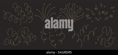 Doodle Confetti Burst Kollektion – farbenfrohe abstrakte, kindliche Wirbel- und Lockenformen. Handgezeichnetes Design-Set für festliche Feierlichkeiten. Fröhliche Party Freihand Stil Vektor. Stock Vektor