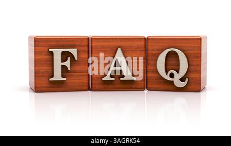 Word FAQ auf Holzwürfel geschrieben Stockfoto
