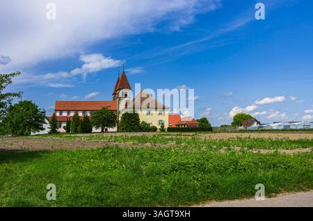 Sankt Peter und Paul, Insel Reichenau, Baden-Württemberg, Deutschland Kirche Sankt Peter und Paul, ein romanischer Sakralbau in Niederzell auf der Insel Reichenau, Bodensee, Baden-Württemberg, Deutschland, seit 2000 Weltkulturerbe der UNESCO. Stockfoto