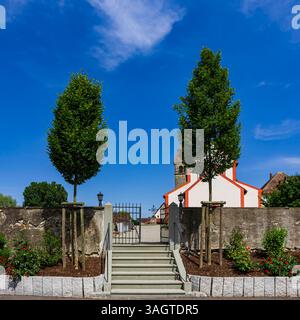 Sankt Peter und Paul, Insel Reichenau, Baden-Württemberg, Deutschland Friedhof und Kirche Sankt Peter und Paul, ein romanischer Sakralbau in Niederzell auf der Insel Reichenau, Bodensee, Baden-Württemberg, Deutschland, seit 2000 Weltkulturerbe der UNESCO. Stockfoto