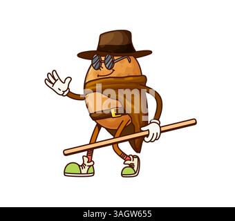 Cartoon grooviger KartoffelCowboy, Sheriff und Banditen Gemüsecharakter. Isolierte Vektorreife rohe Knollenfigur in westlichem Hut und Sonnenbrille, die einen Stock hält. Farm gesunde Nahrung, Wilder Westen Verteidiger Stock Vektor
