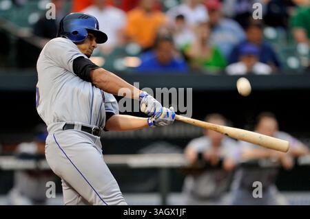 16. Juni 2009: Fernando Martinez #26 für die New York Mets at bat während eines Interleague-Spiels gegen die Heimatstadt Baltimore Orioles im Oriole Park at Camden Yards in Baltimore, Maryland. Die Mets Beat the Orioles 6 - 4 (Bild: © Joy Absalon/Cal Sport Media/ZUMA Press/ZUMA Press) Stockfoto