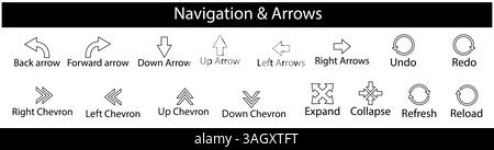 Navigationspfeile Symbole für UI UX Web Design und App Interface festgelegt Stock Vektor