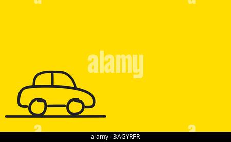 Auto, digitale Strichkunst einfache Auto-Ikone erstellen, zeichnen, malen von Kindern auf gelbem Hintergrund Stock Vektor