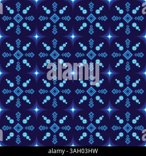 Mit einem harmonischen Tanz zwischen blauen Blumenmotiven und verstreuten Sternenakzenten, einem marineblauen Hintergrund und sanften himmelblauen Elementen, bringt es ihn Stockfoto