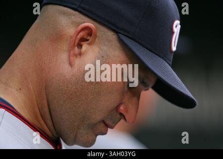 26. Juni 2009: Manny Acta #14, Manager der Washington Nationals in Aktion beim Baltimore Orioles 11-1 Sieg gegen den Rivalen Washington Nationals im Interleague-Spiel im Oriole Park in Camden Yards in Baltimore, Maryland. (Bild: © Mitch Stringer/Cal Sport Media/ZUMA Press) Stockfoto