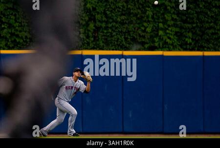 Juli 2009 - Milwaukee, WI. Miller Park..New York Mets Fernando Martinez #26 macht den Running-Fang im Mittelfeld für das Out..Milwaukee Brewers die New York Mets 0:1, Brewers landeten in den 3 Spielserien an der Spitze und gewannen 2 von 3 Spielen im Miller Park..Mike McGinnis / CSM (Kreditbild: © Mike McGinnis/Cal Sport Media/ZUMA Press) Stockfoto