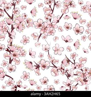 Nahtloses Muster Frühlingsblumen Zweig Sakura Kirsche Stock Vektor