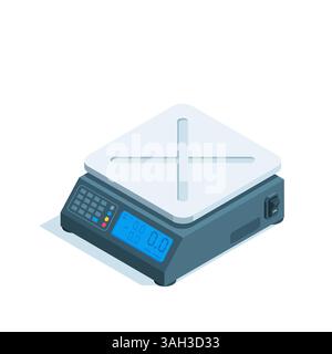 Isometrische elektronische Waagen, farbig auf weißem Hintergrund, Geräte zum Wiegen von Waren und anderen Waren Stock Vektor