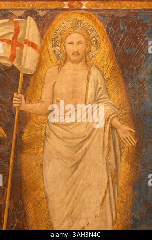 FLORENZ, ITALIEN - 17. MÄRZ 2025: Das Detail des Freskos der Auferstehung in der Kirche chiesa di San Salvatore in Ognissanti von Pietro Nelli Stockfoto