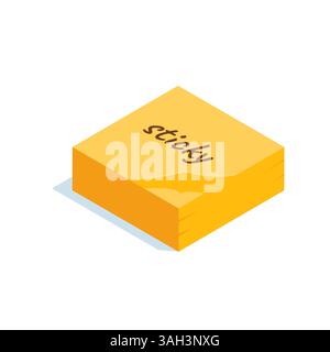 Isometrischer Stapel von Haftnotizen in Farbe auf weißem Hintergrund, Studie oder Arbeit Stock Vektor