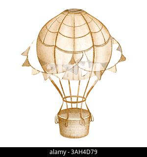 Aquarellillustration eines niedlichen Heißluftballons Stockfoto