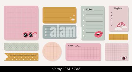 Satz verschiedener Papiernotizen, Aufkleber, Seiten. Stock Vektor