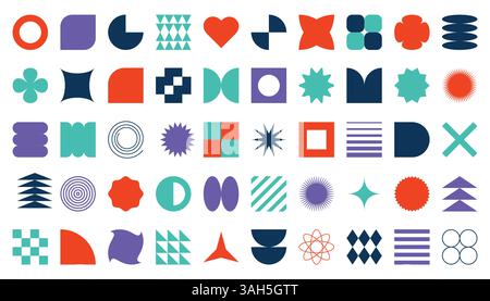 Brutalistische abstrakte geometrische Kollektion, Comic-Elemente, Ästhetik von 1990. Schweizer Design-Ästhetik. Design des Bauhauses. Abbildung des Y2K-Posters Stock Vektor