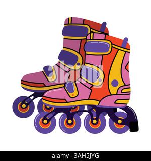 Retro Inline Rollschuh isoliert auf weiß. Ästhetik der 90er Jahre. Weibliches Paar Vintage-Rollschuhe. Stock Vektor
