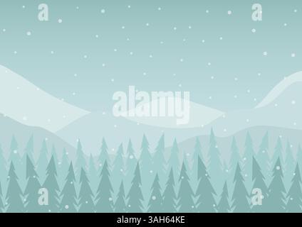 Schneebedecktes Panorama, minimalistische Wandeinrichtung. Landschaftsillustration der winterweihnachtskarte. Waldschnee, Tierwelt in den Alpen. Vektorgrafik. Fantasy Mo Stock Vektor