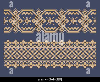 Ukrainisches Randmuster-Element. Schablone für Blockdruck oder Tätowierung. Einrichtung mit geometrischem Blumenmuster. Stock Vektor