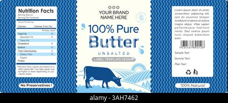 Pure Butter Label Design – Premium Qualität Milchprodukte Verpackung Vektor Vorlage hochwertige editierbare Vektordatei drucken bereit Stock Vektor
