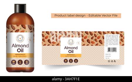 Mandelöl Etikettendesign mit natürlichen und eleganten Elementen hochwertige, moderne Verpackungsschablone für Haaröl, Haarpflege, Hautpflege und Kosmetik Stock Vektor