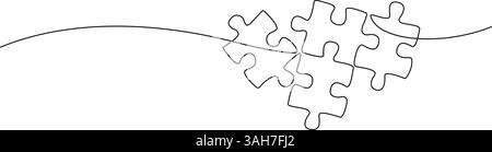 Durchgehende einzeilige Zeichnung von Puzzleteilen, Linie Art Vektor Illustration Stock Vektor