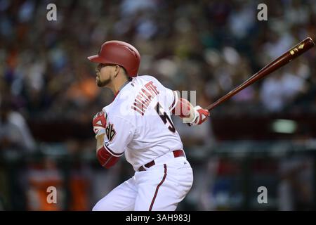 April 2015; Phoenix, AZ, USA; der Arizona Diamondbacks Center Fielder Ender Inciarte (5) schwingt den Schläger gegen die San Francisco Giants während des MLB-Spiels im Chase Field in Phoenix, AZ. Joe Camporeale/Cal Sport Media(Bild: © Joe Camporeale/Cal Sport Media/ZUMAPRESS.com) Stockfoto
