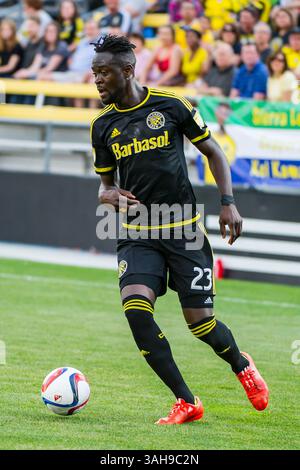 Columbus Crew SC Stürmer Kei Kamara (23) während des Spiels zwischen Seattle Sounders FC und Columbus Crew SC im MAPFRE Stadium in Columbus OH. Am 9. Mai 2015. (Foto: © Dorn BYG/Cal Sport Media/ZUMAPRESS.com) Stockfoto