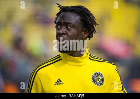 Columbus Crew SC Stürmer Kei Kamara (23) wärmt sich vor dem Spiel zwischen Philadelphia Union und Columbus Crew SC im MAPFRE Stadium in Columbus OH auf. Am 25. April 2015. (Foto: © Dorn BYG/Cal Sport Media/ZUMAPRESS.com) Stockfoto