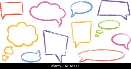 Pastellfarben Buntstift Sprechblase Set – handgezeichnete Chat-Wolken, Dialogfelder, Gedankenballons. Stock Vektor