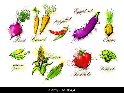 Gemüseset handgezeichnet. Nicht AI, Vektorillustration Stock Vektor