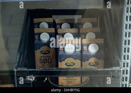 ARLA Vollmilch ist eine dänische Milchmarke von Arla Foods in einem Netto-Supermarkt in Kopenhagen. ARLA und das deutsche Molkereiunternehmen DMK Group streben eine Fusion an. Kopenhagen Dänemark Copyright: XKristianxTuxenxLadegaardxBergx KTLB Arla4 Stockfoto
