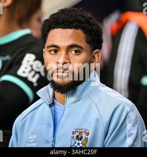 9. April 2025; Coventry Building Society Arena, Coventry, England; EFL Championship, Coventry City versus Portsmouth; Jay Dasilva aus Coventry Stockfoto