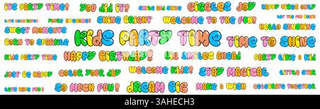 Niedliche Phrasen Für Kinder In Farbenfroher Ballonschriftart Mit Lächelnden Buchstaben, Perfekt Für Geburtstage, Spielzimmer, Poster Und Festungsgrafiken. Vektor Stock Vektor