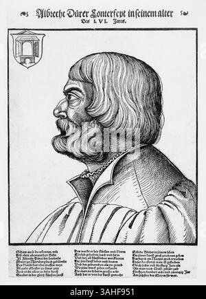 Albrecht Durer (1471–1528), Porträt des deutschen Malers und Druckers, Holzschnitt von Erhard Schon, 1528-1529 Stockfoto