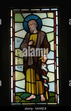 Buntglasfenster von St. Paul in Castell Coch Stockfoto