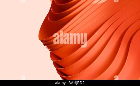 Abstraktes Muster in Orange und Beige in Wellenform in minimalistischem künstlerischem Design. 3D-Rendering Stockfoto