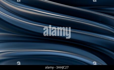 Glatte, abstrakte, blaue Metallic-Kurven schaffen ein fließendes und nahtloses Design. 3D-Rendering Stockfoto