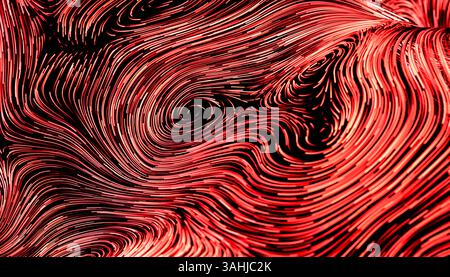 Abstrakte rote und schwarze wirbelnde Linien, die ein dynamisches und faszinierendes Muster erzeugen. 3D-Rendering Stockfoto