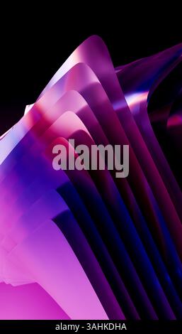 Abstrakte violette und blaue geometrische Wellen auf schwarzem Hintergrund. 3D-Abbildung des Mixers Stockfoto