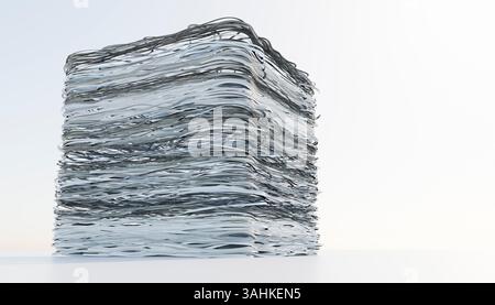 Hoch aufragender Stapel weißer und grauer Papierbögen vor einem weichen, unscharfen Hintergrund. 3D-Abbildung des Mixers Stockfoto