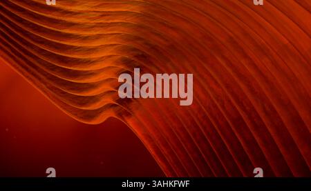 Abstrakte orange und rote, fließende Kurven, die Wellen oder Stoff mit mehrschichtiger Textur ähneln. 3D-Abbildung des Mixers Stockfoto