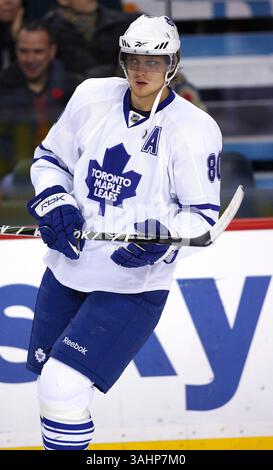 16. November 2008 - Calgary, Alberta, Kanada - NHL-Spielerprofil auf Nik Antropov von Toronto Maple Leafs aus Kasachstan während eines Hockeyspiels in Calgary. (Foto: © Larry MacDougal via ZUMA Wire) Stockfoto