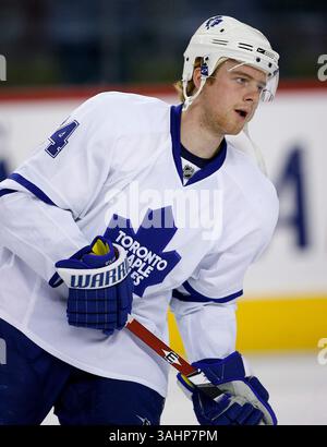 November 2008 - Calgary, Alberta, Kanada - Foto des NHL-Spielerprofils auf Matt Stajan von Toronto Maple Leafs während eines Hockeyspiels in Calgary. (Foto: © Larry MacDougal via ZUMA Wire) Stockfoto