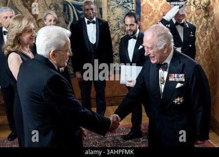 Rom, Italien. April 2025. ROM, ITALIEN - 9. APRIL: König Karl III. Und Königin Camilla nehmen am 3. Tag des Staatsbesuchs von König Karl III. Und Königin Camilla in Italien am 9. April 2025 in Rom Teil. Photo Pool Quirinale/Spaziani Credit: dpa/Alamy Live News Stockfoto