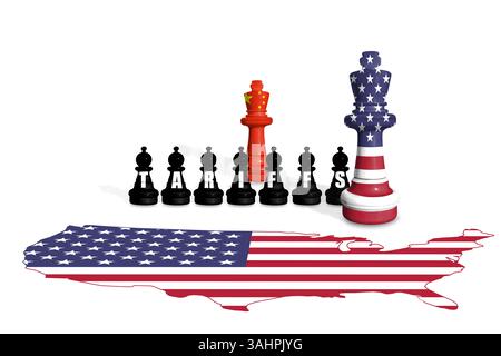 Schach aus US- und China-Flaggen. Handel, Zölle und Zollkrieg in Europa und China Stockfoto