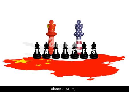 Schach aus US- und China-Flaggen. Handel, Zölle und Zollkrieg in Europa und China Stockfoto