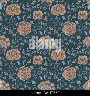 Nahtloses Chinoiserie-Muster im Aquarellstil mit braunen Blumen Stock Vektor